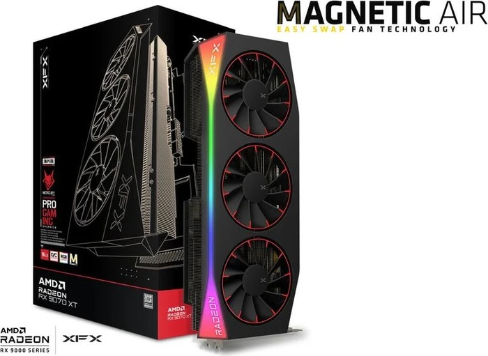 XFX Mercury Radeon RX 9070 XT OC Magnetic Air Edition with RGB, 16GB GDDR6, HDMI, 3x DP