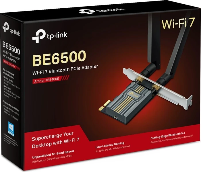 TP-Link Archer TBE400E, WLAN-Adapter, Wi-Fi 7, BE6500, 2.4GHz/5GHz/6GHz WLAN, Bluetooth 5.4, PCIe x1