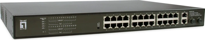 LevelOne GEP Rackmount Gigabit Switch, 26x RJ-45, 2x SFP, 390W PoE+