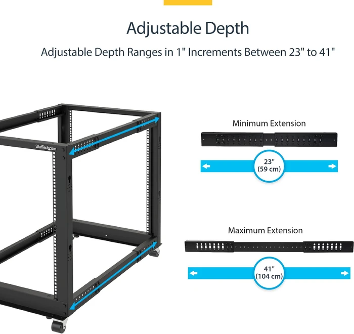 StarTech 4POSTRACK8U, 19" Open Frame Serverrack 8HE, schwarz, 1100mm tief (4POSTRACK8U) – Bild 3 von 11