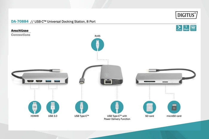 Digitus USB-C Docking Universal Docking Station 8-Port, USB-C 3.0 [Stecker]