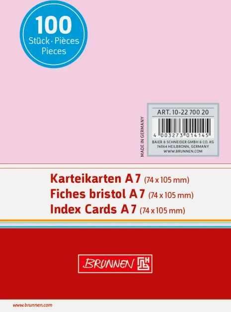 Brunnen Karteikarten, A7, glatt, rot, 100 Blatt