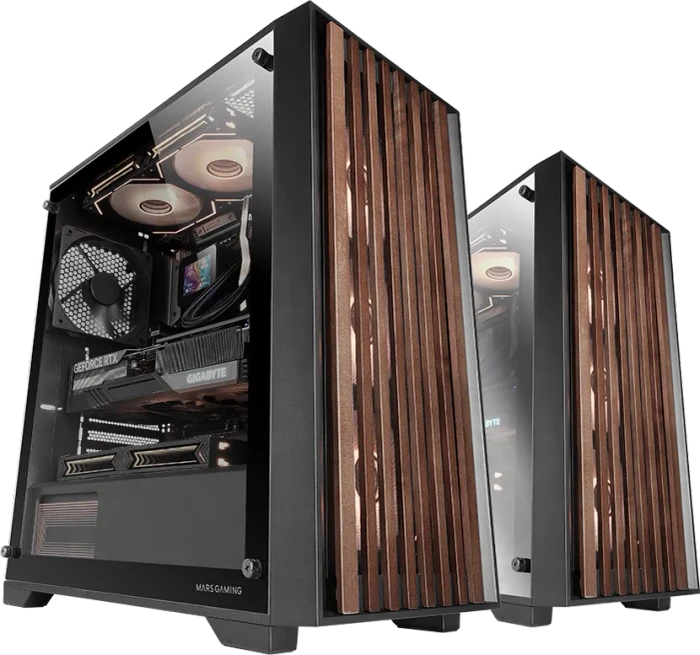 Mars Gaming MC-WOOD, schwarz, Tempered Glass Panel, Glasfenster