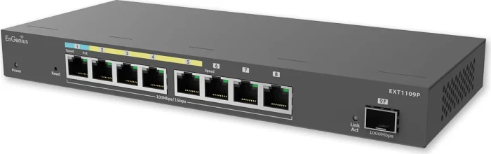EnGenius Cloud Switch Series EXT Desktop Gigabit Smart Switch, 8x RJ-45, 1x SFP, 60W PoE++ PD