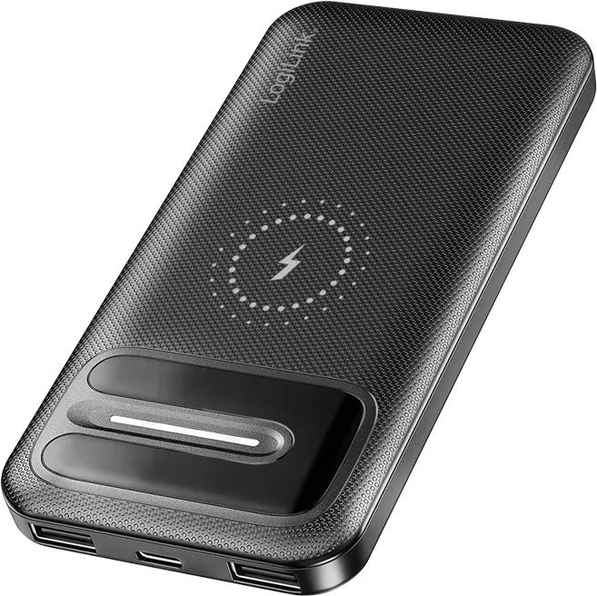 LogiLink Powerbank 10000mAh kabellos 2x USB-A 1x USB-C schwarz