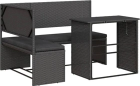vidaXL Gartensofa in L-Form mit Tisch und Kissen schwarz