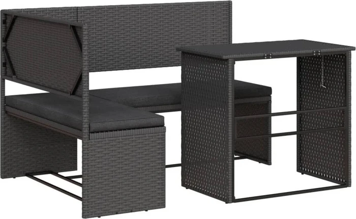 vidaXL Gartensofa in L-Form mit Tisch und Kissen schwarz