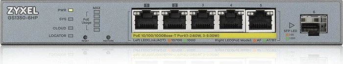 Zyxel GS1350 Desktop Gigabit Smart Switch, 5x RJ-45, 1x SFP, 60W PoLRE