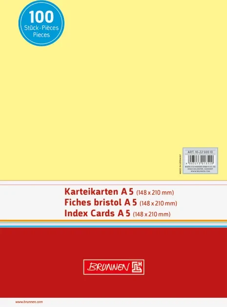Brunnen Karteikarten, A5, glatt, gelb, 100 Blatt