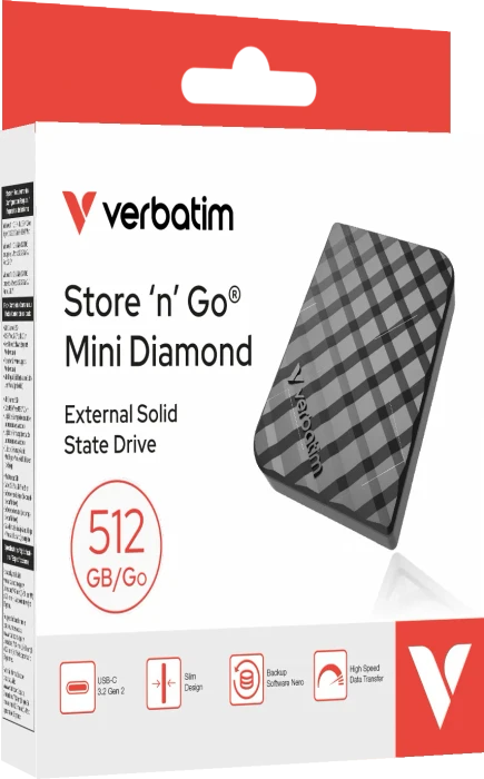 Verbatim Store 'n' Go Mini Diamond SSD, 512GB, USB-C 3.1