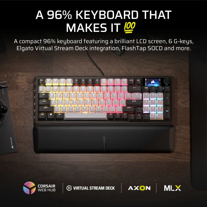 Corsair Vanguard 96, schwarz/weiß, LEDs RGB, MLX Plasma, USB, DE