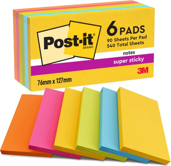 3M Post-it Super Sticky Carnival Collection Haftnotiz 655-6SS-CARN, 76x127mm, glatt, 540 Blatt, 6er-Pack (7100242804)