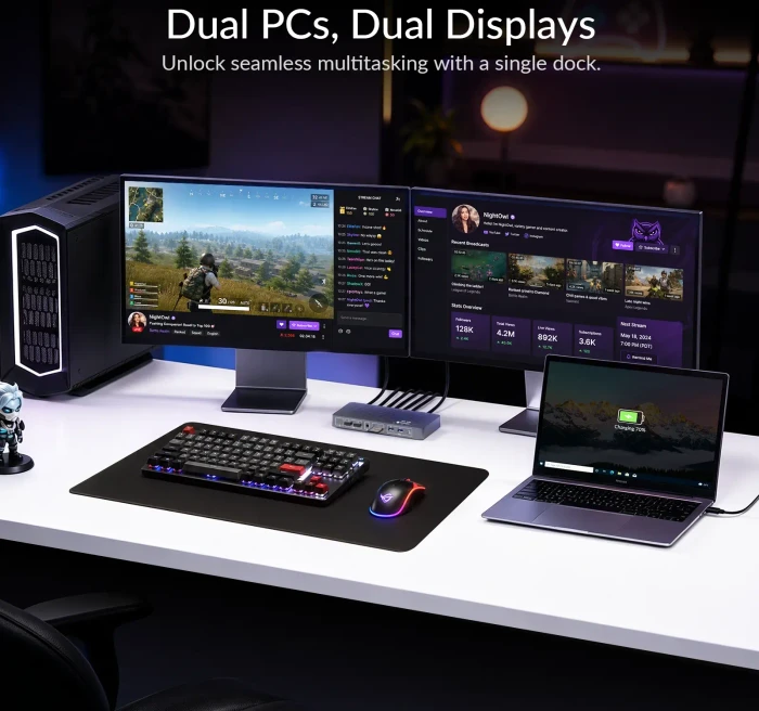 AV Access iDock B12, USB-C KVM Docking Station, 11-in1, for 1 Laptop & 1 Desktop, 8K@60Hz Dual Monitor, 2-fach KVM-Switch