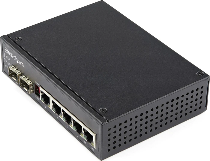 StarTech Industrial Railmount Gigabit Switch, 4x RJ-45, 1x SFP, 1x RJ-45/SFP, 120W PoE+