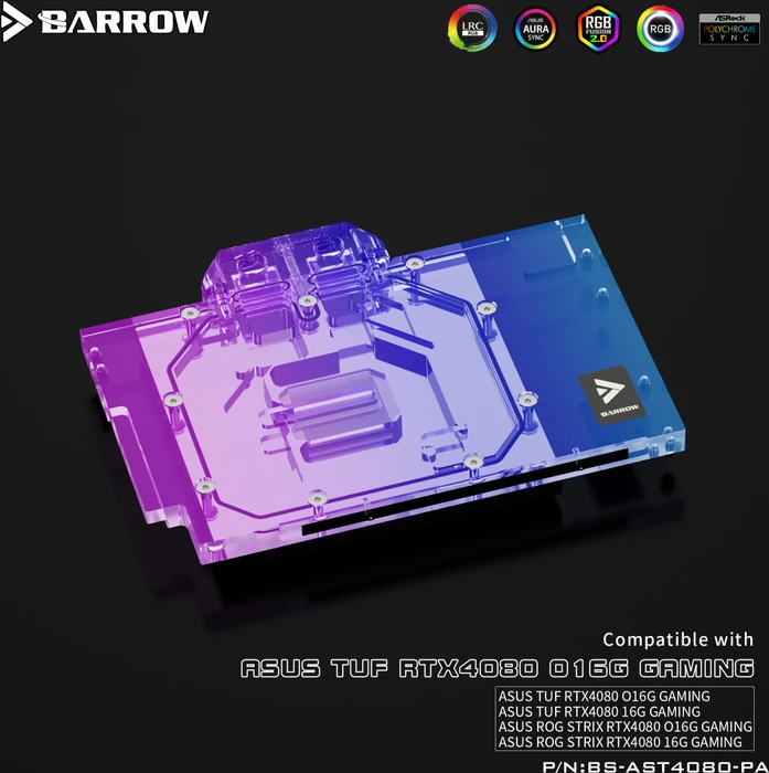 Barrow NVIDIA RTX 4080 LRC 2.0 Full Coverage GPU Water Block schwarz, ASUS STRIX/TUF 4080 Aurora