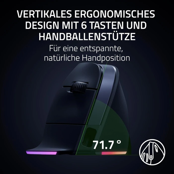 Razer Pro Click V2 Vertical Edition Wireless Mouse, schwarz, USB/Bluetooth