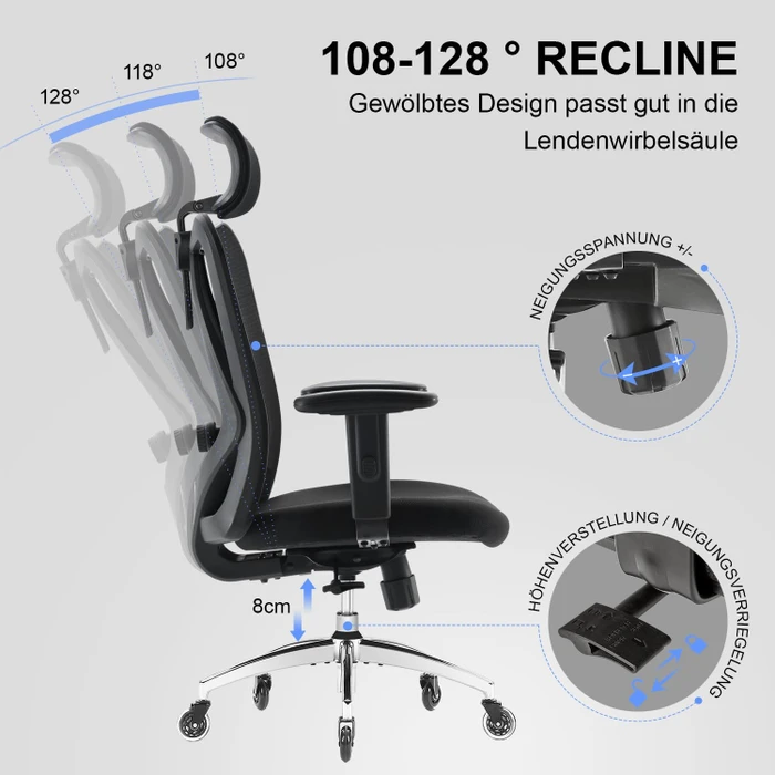 Sihoo M18 Classic Office Bürostuhl mit Rollen-Upgrade (Skate-Rollen), schwarz