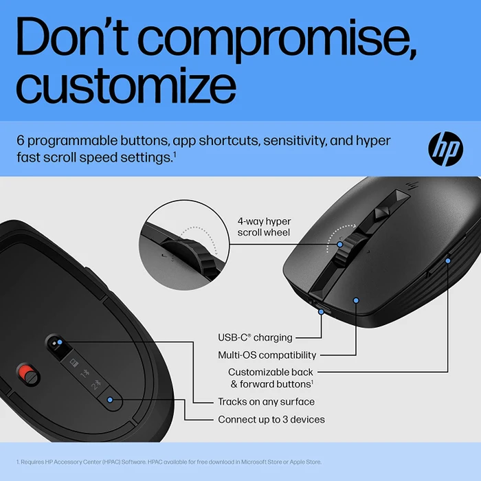 HP 715 Rechargeable Multi-Device Mouse schwarz, USB/Bluetooth