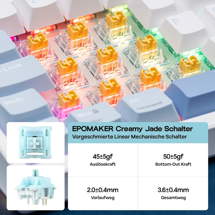 Epomaker TH108 Wireless, Blue White, LEDs RGB, hot-swap, Epomaker Creamy Jade, USB/Bluetooth, DE