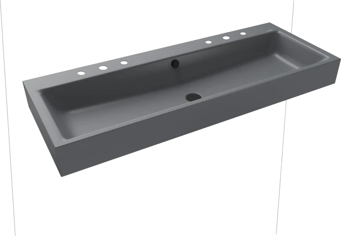 Kaldewei Puro Wand-Doppelwaschtisch 120x46cm mit Überlauf, 2x3 Hahnlochbohrung, Perl-Effekt, cool grey 70