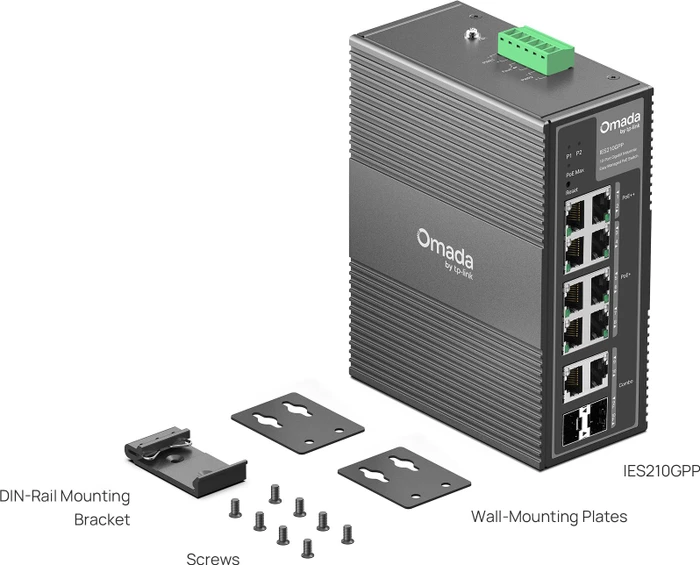 TP-Link Omada IES Industrial Railmount Gigabit Smart Switch, 8x RJ-45, 2x RJ-45/SFP, 240W PoE++