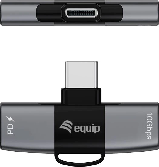Equip 2-in-1-USB-C-OTG-Adapter, USB-C 3.1 [Stecker] auf 2x USB-C 3.1 [Buchse], PD 100W, grau