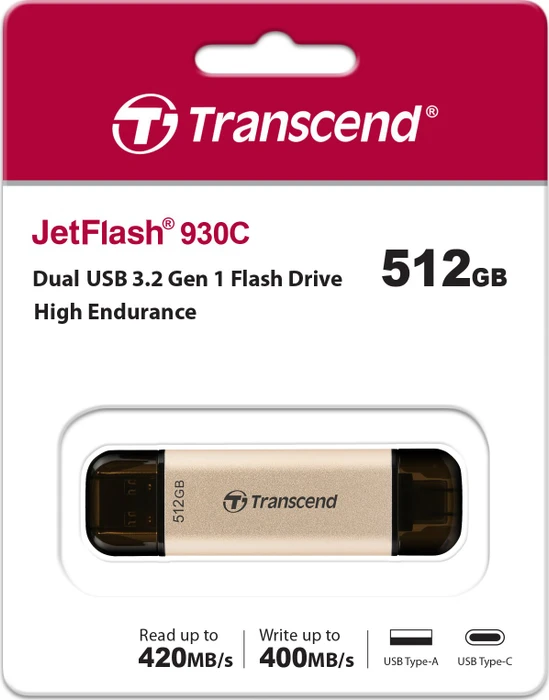 Transcend JetFlash 930C 512GB, USB-A + USB-C, USB 3.2 Gen 1×1