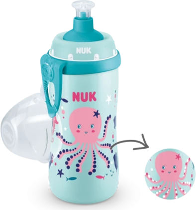 NUK Junior Cup Trinkflasche Chamäleon Effekt, 36+M, 300ml, oktopus rosa/türkis