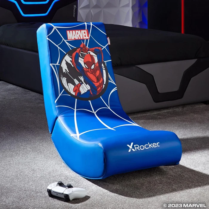 X Rocker Marvel Hero Video Rocker Gaming Bodensessel für Kinder/Jugendliche, Spider-Man blau