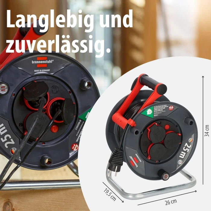 Brennenstuhl Garant V2 Kabeltrommel, Schuko auf 3x Schuko, 25m, IP44, H05VV-F 3G1,5