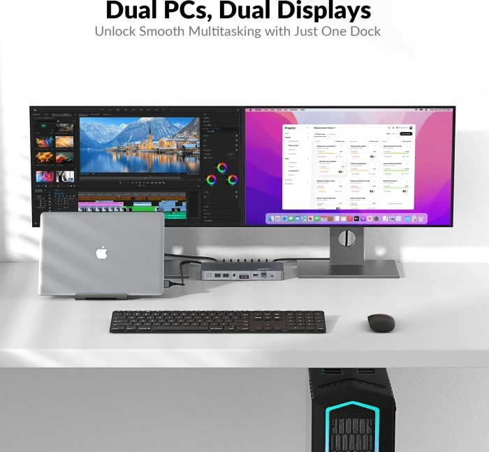 AV Access iDock M10, USB-C KVM Docking Station, 10-in1, for MacBook & 1 Desktop, 4K@60Hz Dual Monitor, 2-fach KVM-Switch