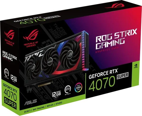 ASUS ROG Strix GeForce RTX 4070 SUPER, ROG-STRIX-RTX4070S-12G-GAMING, 12GB GDDR6X, 2x HDMI, 3x DP