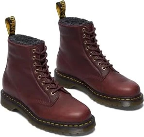 Dr. Martens 1460 Faux Fur Lined Grizzly Leather Lace Up Boots cherry red