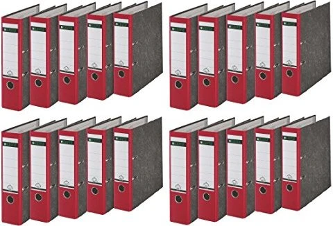 Leitz Qualitäts Ordner 2-Ring 180° Klimaneutral, 80mm, A4, schwarz/rot, 20er-Pack
