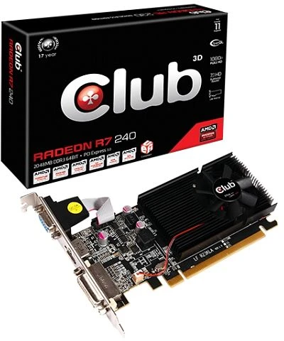 Club 3D Radeon R7 240 low profile, 2GB DDR3, VGA, DVI, HDMI