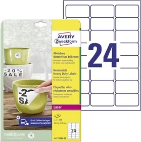 Avery-Zweckform Folienetiketten, 63.5x33.9mm, ablösbar, wetterfest, weiß, 20 Blatt (480 Etiketten)