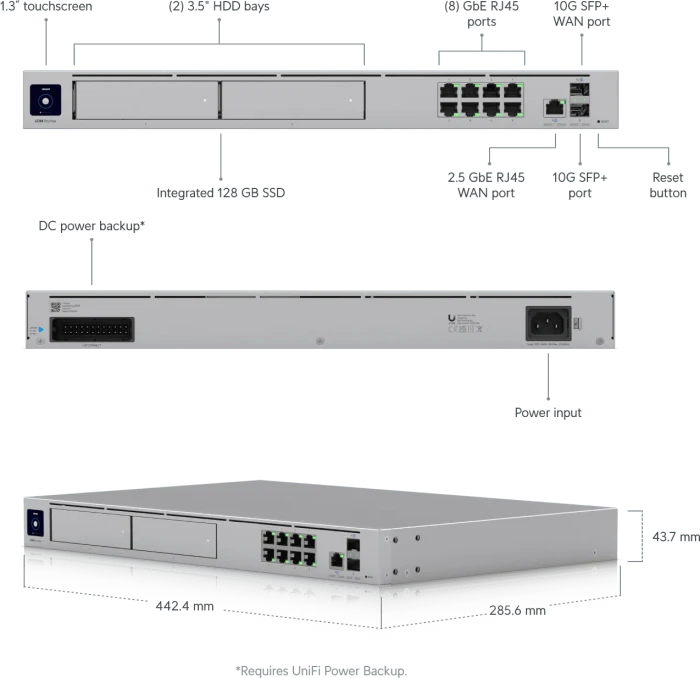 Ubiquiti UniFi Dream Machine Pro Max Rackmount Gigabit Router, 9x RJ-45, 2x SFP+