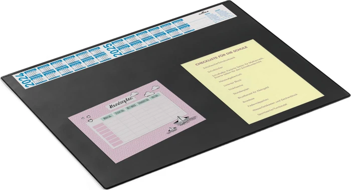 Durable 7204 Schreibunterlage mit Jahreskalender und transparenter Abdeckung, 650x520mm, schwarz