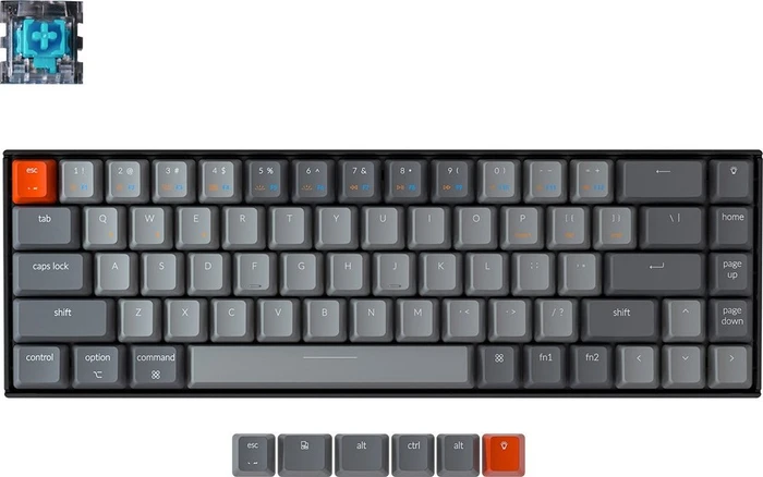 Keychron K6, 65%, LEDs RGB, schwarz/grau, LK Optic BLUE, USB/Bluetooth, US
