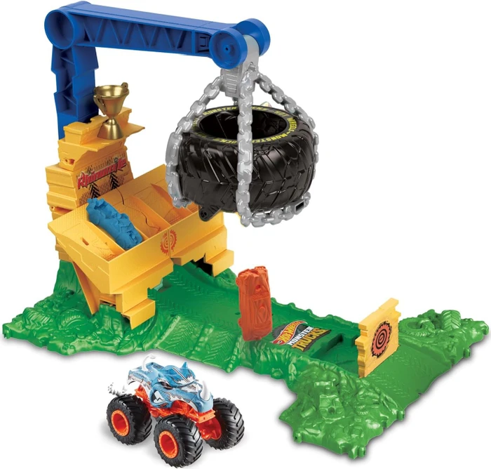 Mattel Hot Wheels Monster Trucks Rhinomite Chargin' Challenge Playset