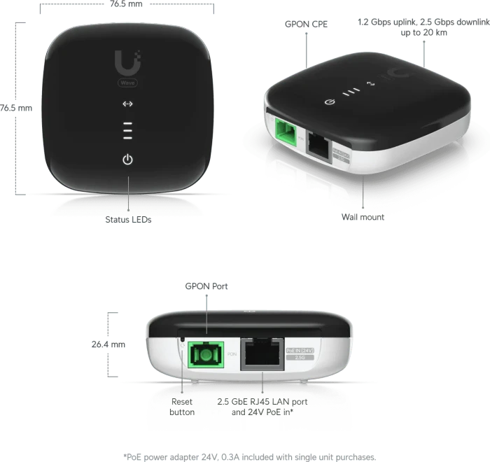 Ubiquiti WaveFiber ONU Modem, 1x RJ-45, PoE PD