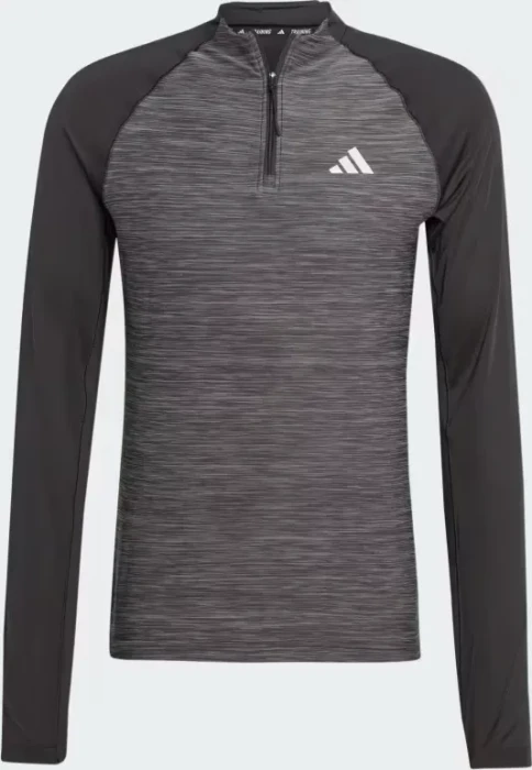 adidas Gym+ Training 3-Streifen 1/4 Zip Funktionsshirt langarm black melange (Herren)