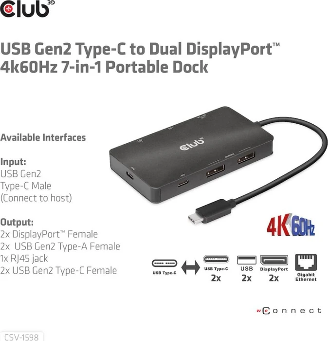 Club 3D 7in1 Portable Dock, USB-C 3.1 [Stecker]