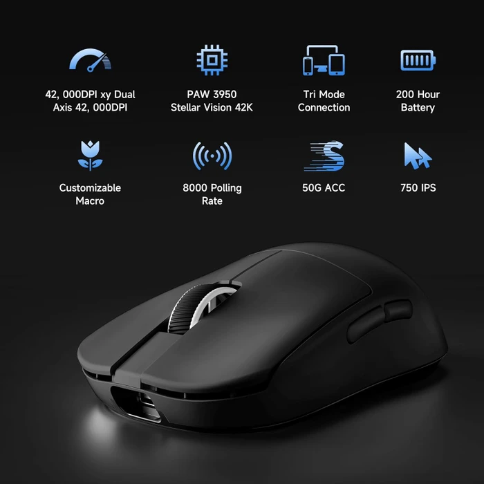 Mchose L7 Ultra+ 8K Lightweight Wireless Gaming Mouse, schwarz, USB/Bluetooth