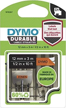 Dymo D1 Durable Beschriftungsband, 12mm, schwarz/orange