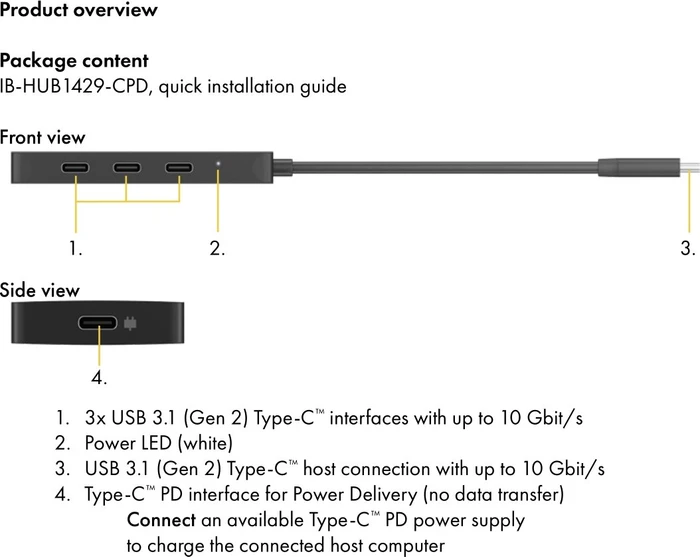 RaidSonic Icy Box IB-HUB1429-CPD USB-Hub, 3x USB-C 3.1, USB-C 3.1 [Stecker]