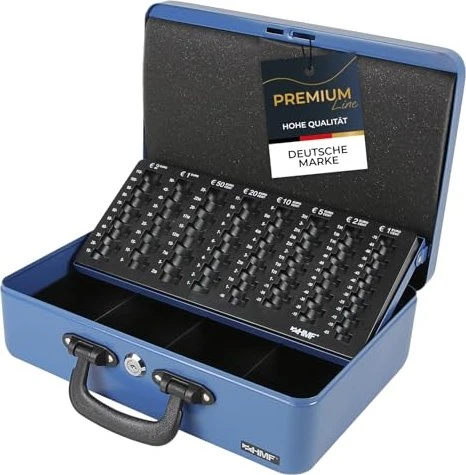 HMF 22037 Geldkassette, blau, Schlüsselschloss