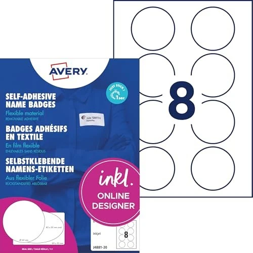 Avery-Zweckform Namensetiketten rund, 80x65mm, ablösbar, weiß, matt, 20 Blatt (160 Etiketten)
