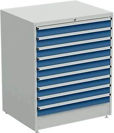 Treston Serie 90 Schubladenschrank, 9 Schubladen, lichtgrau/blau, Container