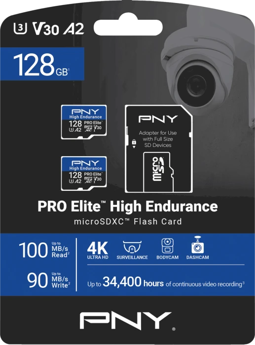 PNY Pro Elite High Endurance R100/W90 128GB Kit, UHS-I U3, A2, Class 10, 2er-Pack